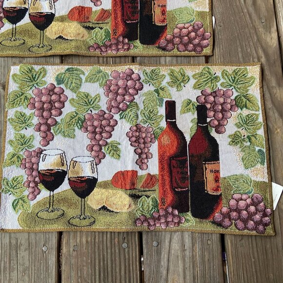 2 Vintage HOME CLASSICS 2000s Wine Bottle Grapes Embroidered Tapestry Placemats - Picture 2 of 6